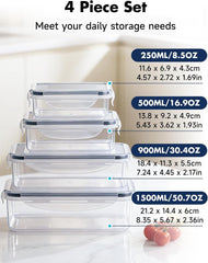 Geedel Food Storage Containers with Lids, Set of 4, Clear | Airtight Leakproof, Microwave Freezer Dishwasher Safe, Stackable Lunch Meal Prep Containers For Kitchen Organization, No BPA
