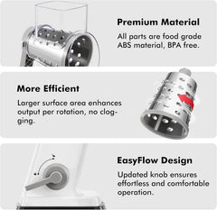 Geedel Rotary Cheese Grater - Upgraded Vegetable Shredder with 4 Interchangeable Blades, Easy to Clean Cheese Shredder with Handle, Kitchen Grater Nuts Grinder for Cutting Cheese, Vegetable, Nuts