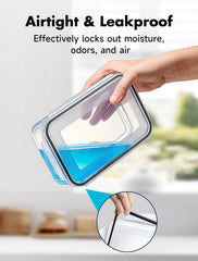 Geedel Food Storage Containers with Lids, Set of 4, Clear | Airtight Leakproof, Microwave Freezer Dishwasher Safe, Stackable Lunch Meal Prep Containers For Kitchen Organization, No BPA