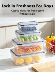 Geedel Food Storage Containers with Lids, Set of 4, Clear | Airtight Leakproof, Microwave Freezer Dishwasher Safe, Stackable Lunch Meal Prep Containers For Kitchen Organization, No BPA