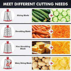 Geedel Rotary Cheese Grater - Upgraded Vegetable Shredder with 4 Interchangeable Blades, Easy to Clean Cheese Shredder with Handle, Kitchen Grater Nuts Grinder for Cutting Cheese, Vegetable, Nuts