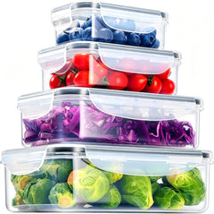 Geedel Food Storage Containers with Lids, Set of 4, Clear | Airtight Leakproof, Microwave Freezer Dishwasher Safe, Stackable Lunch Meal Prep Containers For Kitchen Organization, No BPA