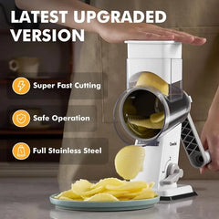 Geedel Rotary Cheese Grater - Upgraded Vegetable Shredder with 4 Interchangeable Blades, Easy to Clean Cheese Shredder with Handle, Kitchen Grater Nuts Grinder for Cutting Cheese, Vegetable, Nuts