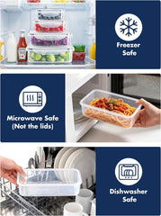 Geedel Food Storage Containers with Lids, Set of 4, Clear | Airtight Leakproof, Microwave Freezer Dishwasher Safe, Stackable Lunch Meal Prep Containers For Kitchen Organization, No BPA