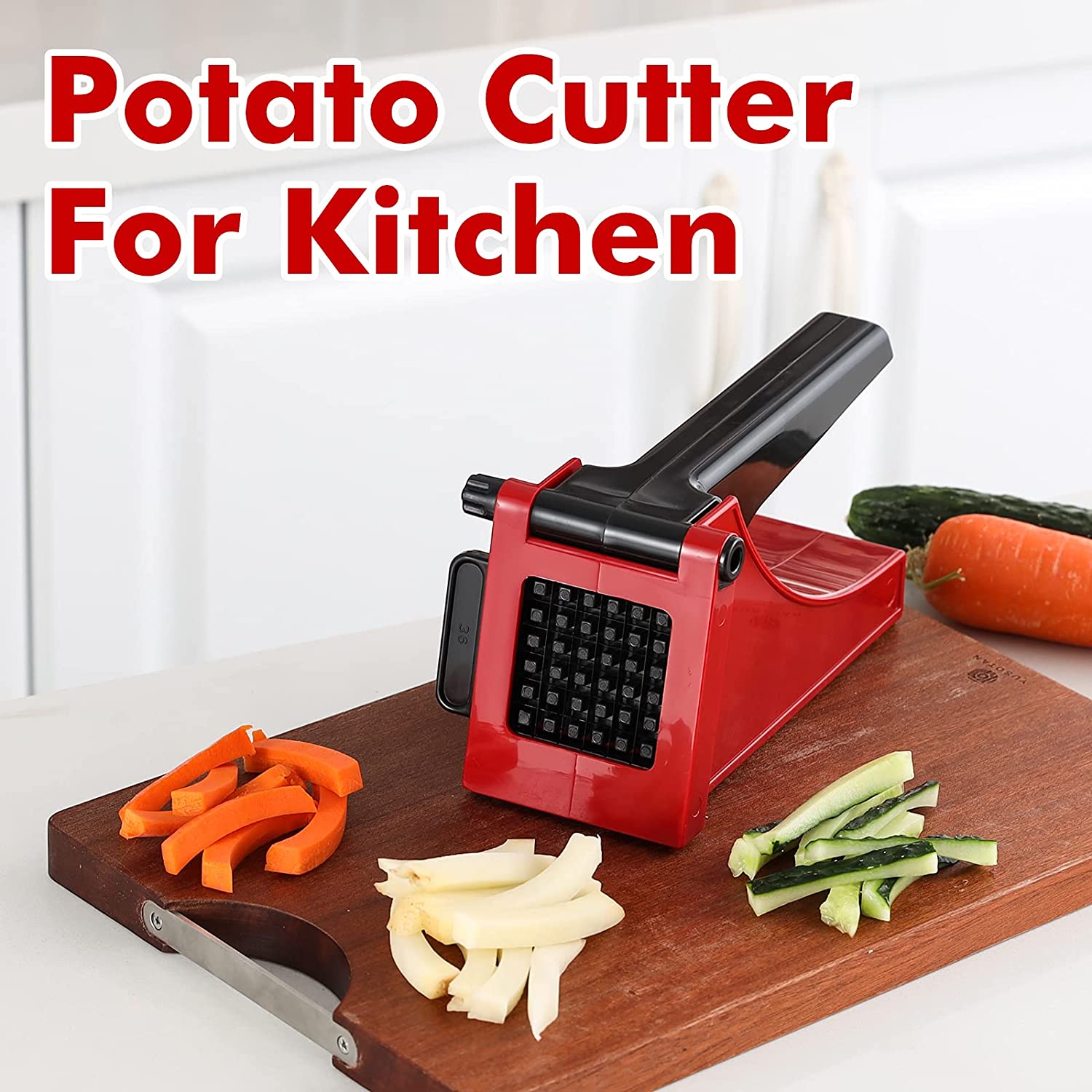 Geedel French Fry Cutter Maker, Potato Fry Cutter, Potatoes Slicer Cutter Red+Black