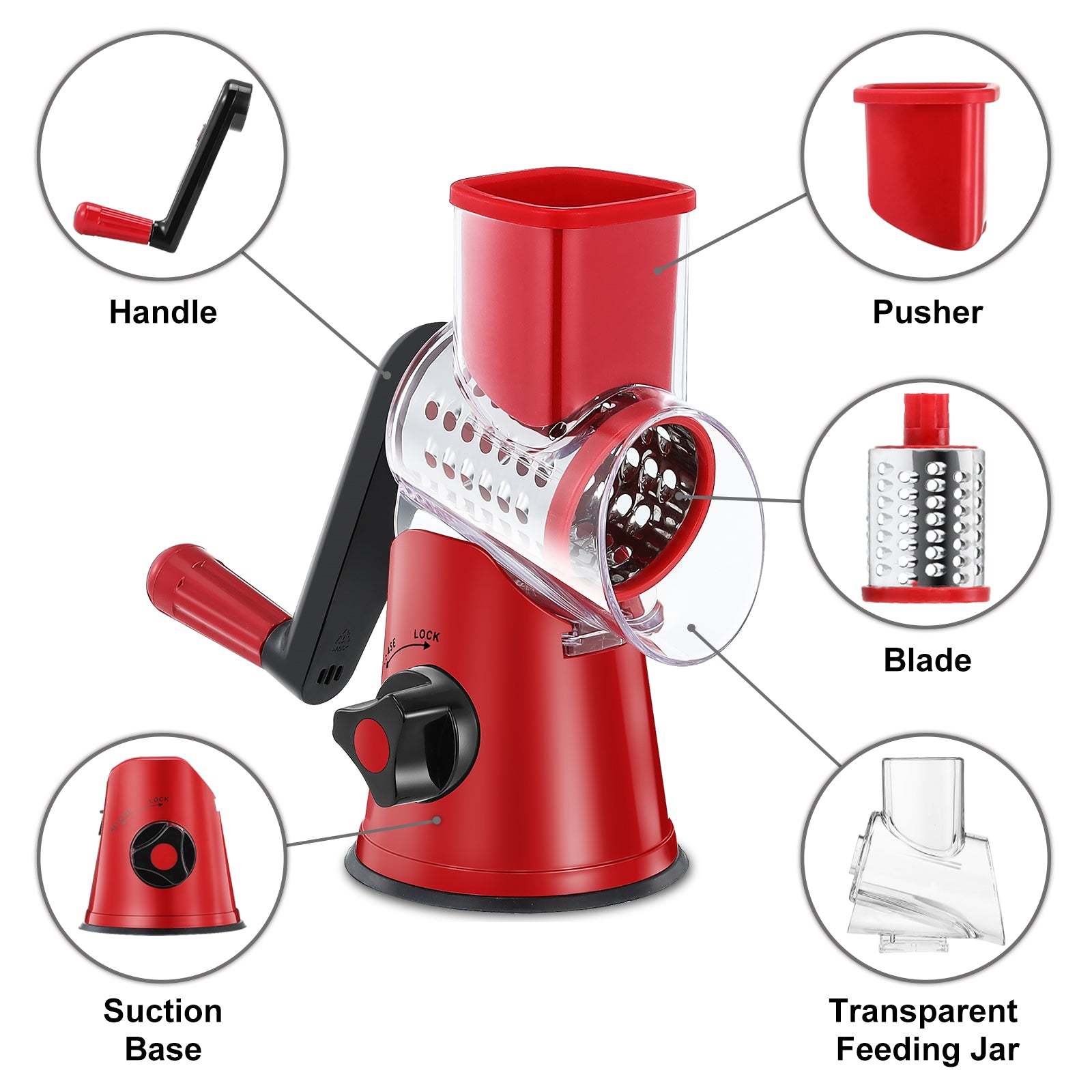 Mind Reader MindReader Rotary Drum Cheese Grater, Red