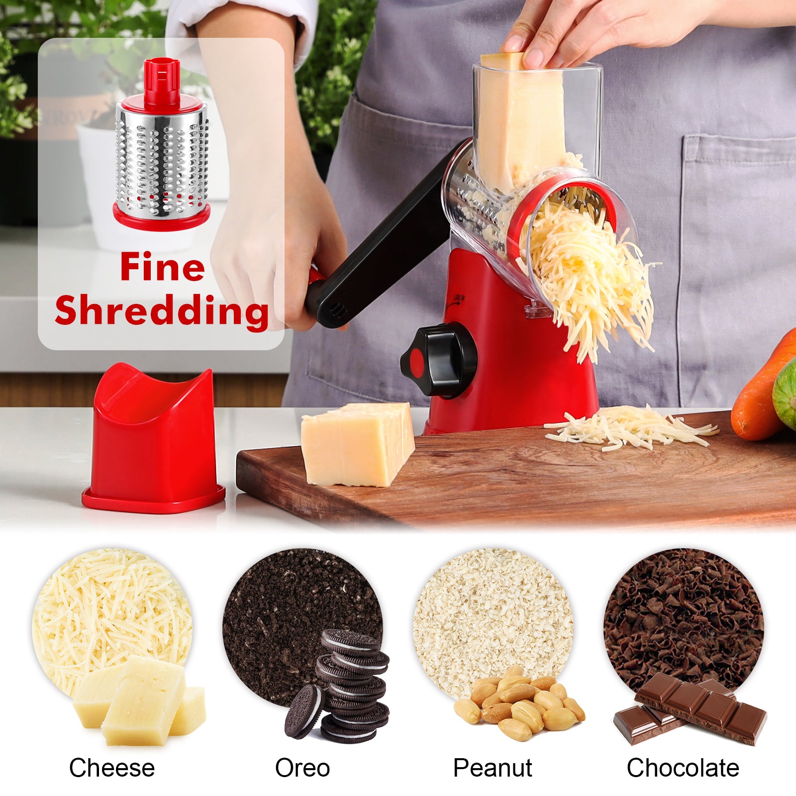 XDLYWUZIQ Commercial Cheese Grater Electric Rotary Cheese Shredder Machine  with Three Drum Blades, Rotary Drum Grater Ideal for Cheese, Cucumber