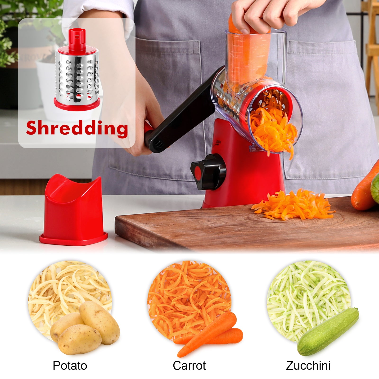 Geedel Rotary Cheese Grater, Kitchen Grater Vegetable Slicer with 3  Interchangeable Blades, Powerful Suction, Dishwasher Safe, Easy to Clean  Grater for Vegetable, Fruit, Nuts 